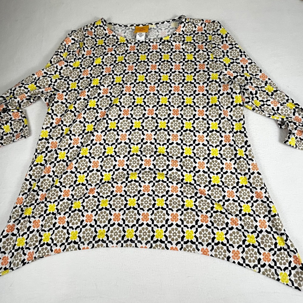 Ruby Rd Petite PXL Women Geometric Print Tunic‎ Top Long Sleeve